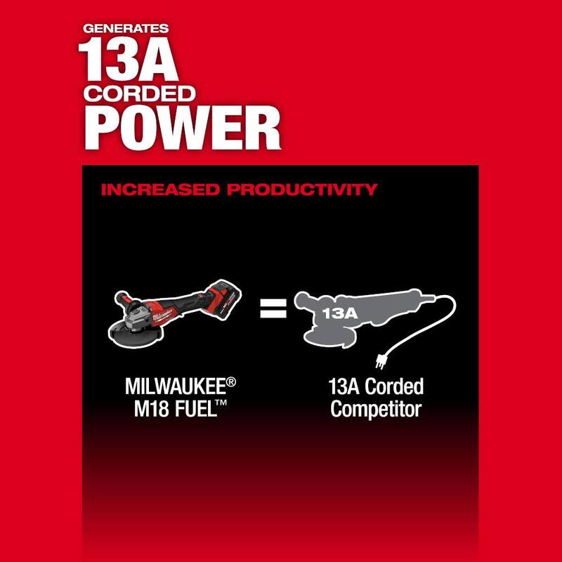 Milwaukee M18 FUEL Esmeril inalámbrico de 18 voltios con batería de iones de litio sin escobillas de 4-1/2 in./6 in. con batería M18 REDLITHIUM FORGE XC 8.0 Ah - 3670-20-48-11-1881