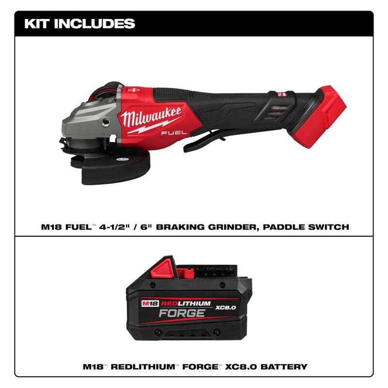 Milwaukee M18 FUEL Esmeril inalámbrico de 18 voltios con batería de iones de litio sin escobillas de 4-1/2 in./6 in. con batería M18 REDLITHIUM FORGE XC 8.0 Ah - 3670-20-48-11-1881
