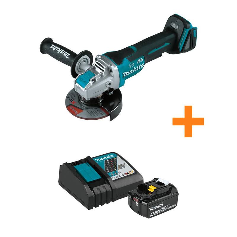 Esmeriladora angular inalámbrica Makita 18V LXT Brushless de 4-1/2 in./5 in. con interruptor de paleta X-LOCK y paquete de inicio de 18V 4.0Ah LXT - XAG26Z-BL1840BD.