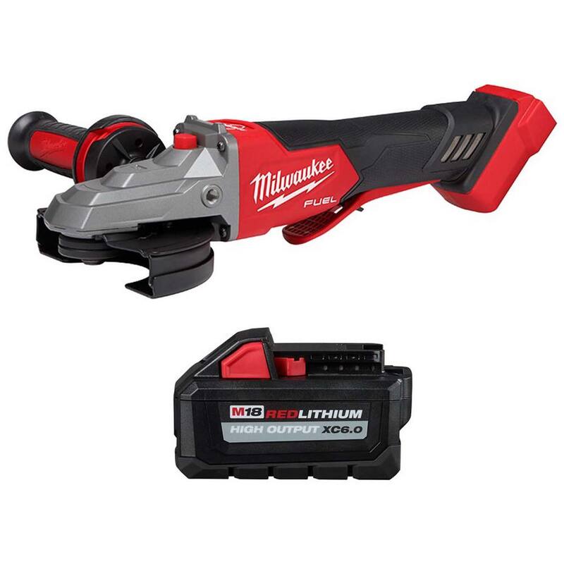 Amoladora inalámbrica Milwaukee M18 FUEL 18V de 5 pulgadas con freno y switch de paleta sin bloqueo, con batería de 6.0 ah - 2886-20-48-11-1865