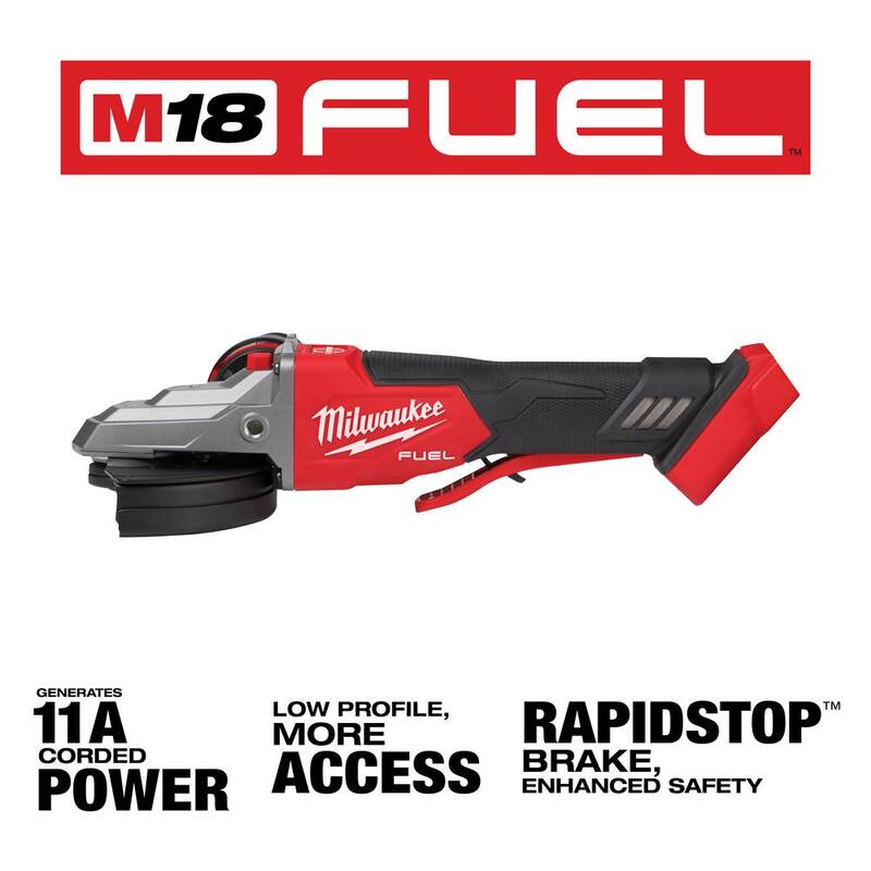 Amoladora inalámbrica Milwaukee M18 FUEL 18V de 5 pulgadas con freno y switch de paleta sin bloqueo, con batería de 6.0 ah - 2886-20-48-11-1865
