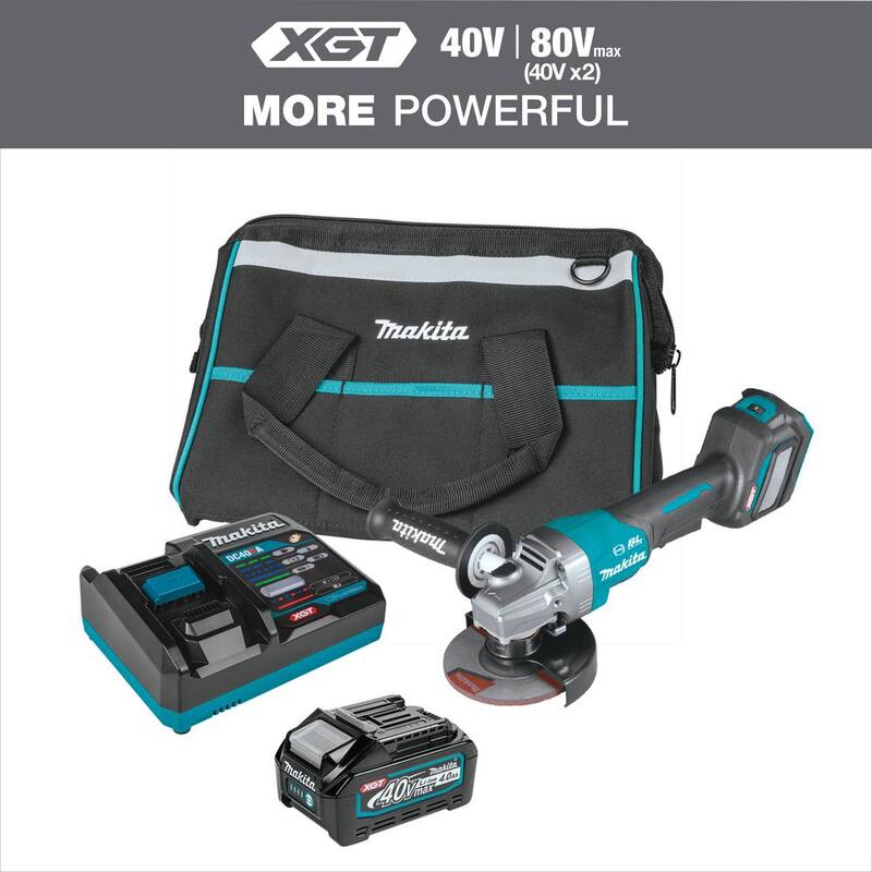 Makita 40V Max XGT Amoladora Angular Inalámbrica con Escobillas sin Carbones de 4-1/2/5 pulgadas con Interruptor de Paleta y Freno Eléctrico, Compatible con AWS (4.0Ah) - Kit GAG06M1