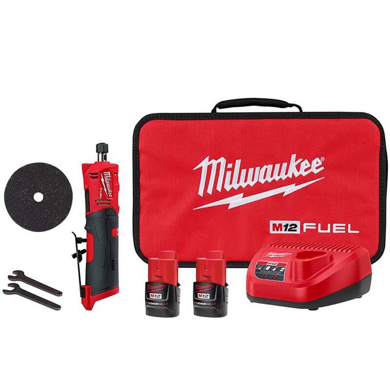Kit de esmeriladora recta inalámbrica de 1/4 de pulgada Milwaukee M12 FUEL 12V de iones de litio con rueda de corte de metal de 2 pulgadas, paquete de 5 - 2486-22-49-94-2000.