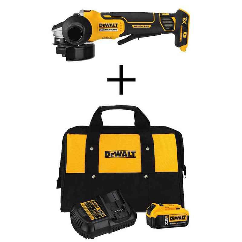 DEWALT 20V MAX XR Esmeriladora Angular Pequeña Inalámbrica sin Escobillas 4.5 in. con Interruptor de Paleta, (1) Batería 20V 5.0Ah, Cargador y Bolsa de Kit - DCB205CKWCG413B.