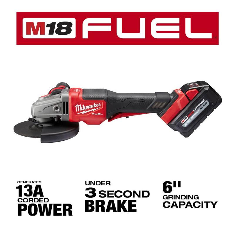 Amoladora inalámbrica Milwaukee M18 FUEL 18V de 4-1/2 in./6 in. con interruptor de paleta y kit de (3) baterías de 6.0 Ah - 2980-22-48-11-1865