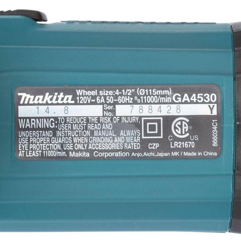 Rectificadora angular Makita de 6 amperios y 4-1/2 pulgadas - GA4530