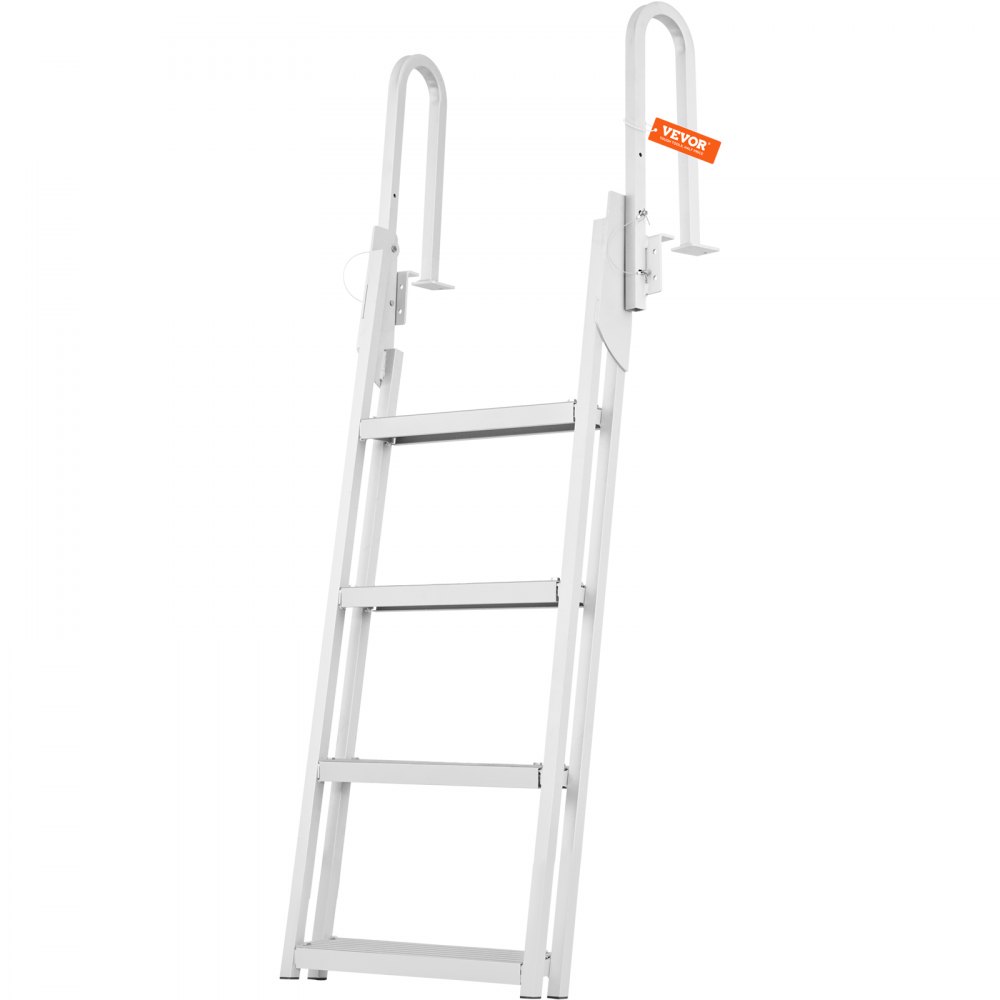 VEVOR Dock Ladder Flip Up 4 Steps, 350lbs Load Capacity, Aluminum Pontoon Boat Ladder with 4" Wide Step & Nonslip Rubber Mat,Swimm Step Ladder for Ship/Lake/Pool/Marine Boarding - MTXTSFSJFHXJD7NNUV0