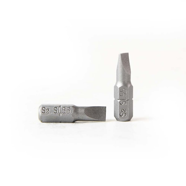 Superior Steel Single End Slotted Screwdriver Bits - 1 Inch Long - 5.5mm Wide Slot, PK 50 - BS1055-50PK