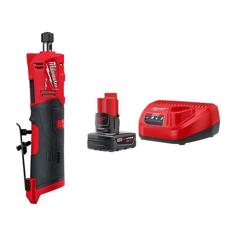 Rectificadora recta inalámbrica sin escobillas de 1/4 de pulgada Milwaukee M12 FUEL 12V de iones de litio con kit de inicio de batería M12 XC 4.0Ah - 2486-20-48-59-2440