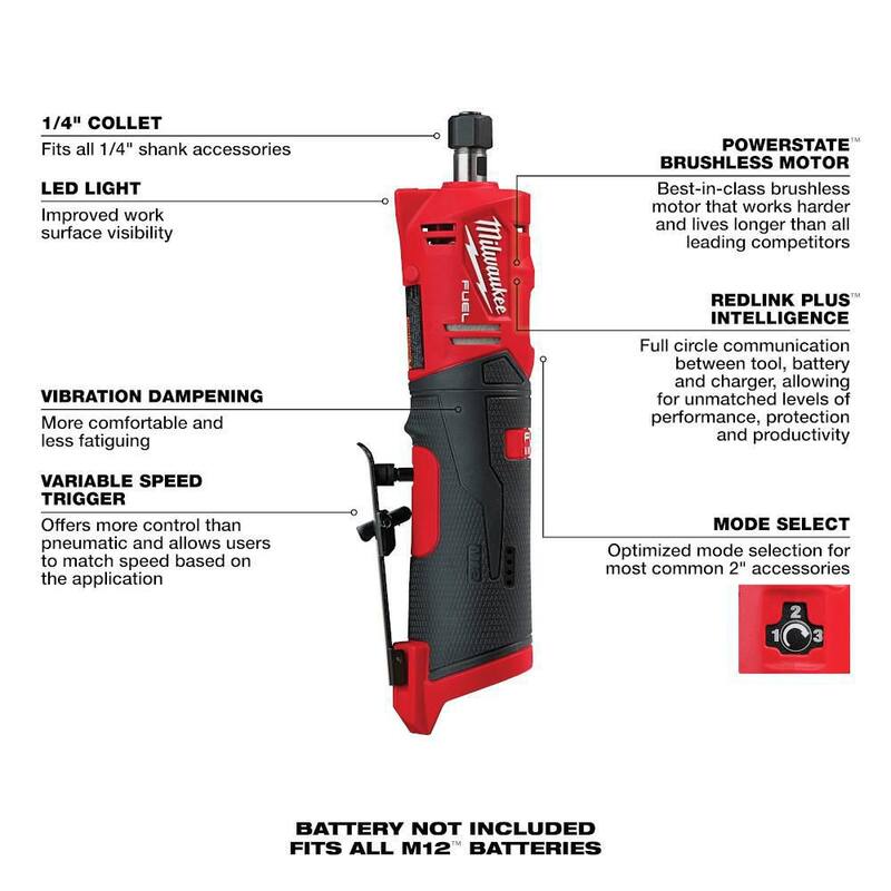 Rectificadora recta inalámbrica sin escobillas de 1/4 de pulgada Milwaukee M12 FUEL 12V de iones de litio con kit de inicio de batería M12 XC 4.0Ah - 2486-20-48-59-2440