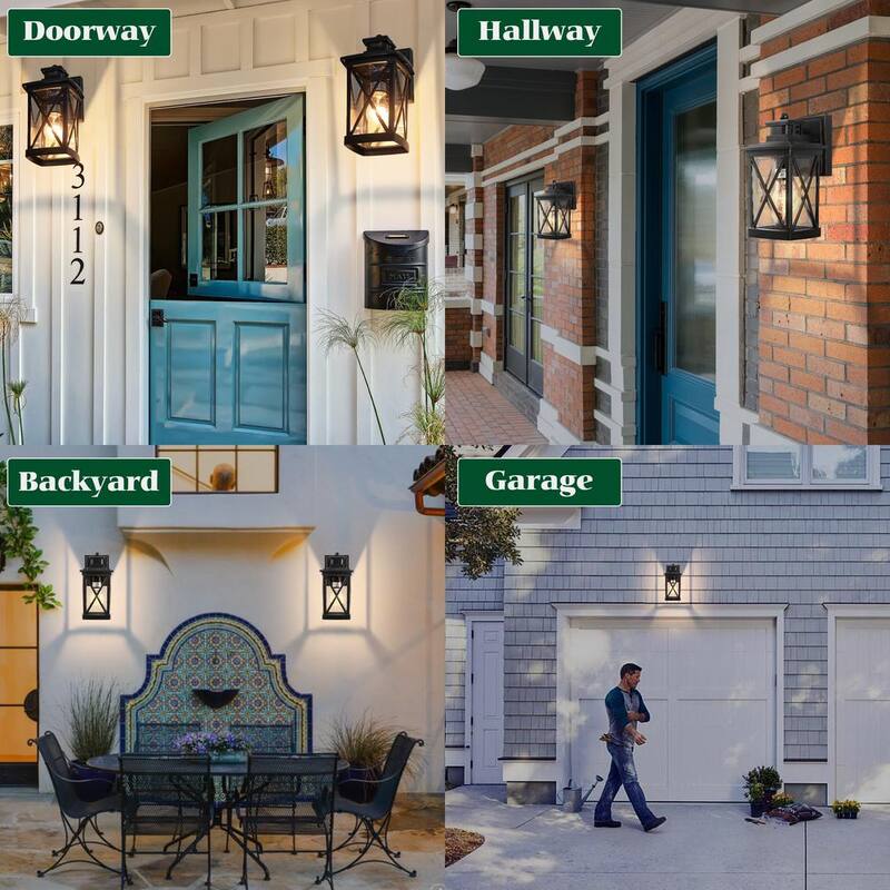 Luz de pared exterior Meluaim Black con sensor de movimiento PIR, actualizada a una luz de una sola luz, de atardecer a amanecer, cableada, estilo linterna (paquete de 2) - MLA-217x2-HD