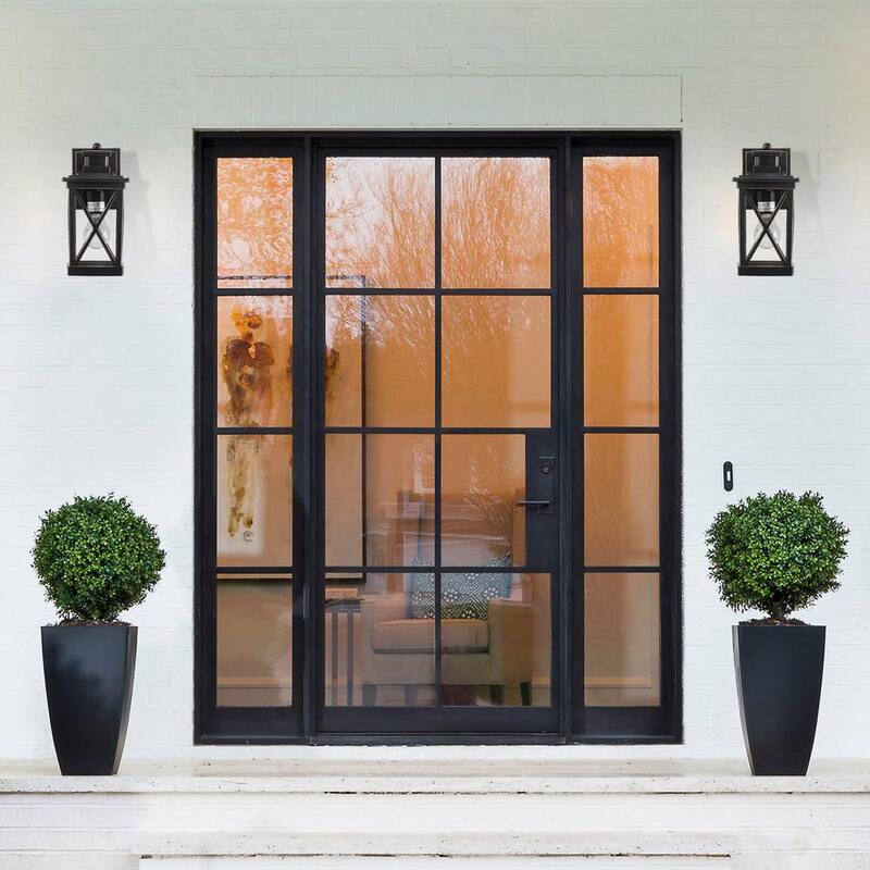 Luz de pared exterior Meluaim Black con sensor de movimiento PIR, actualizada a una luz de una sola luz, de atardecer a amanecer, cableada, estilo linterna (paquete de 2) - MLA-217x2-HD
