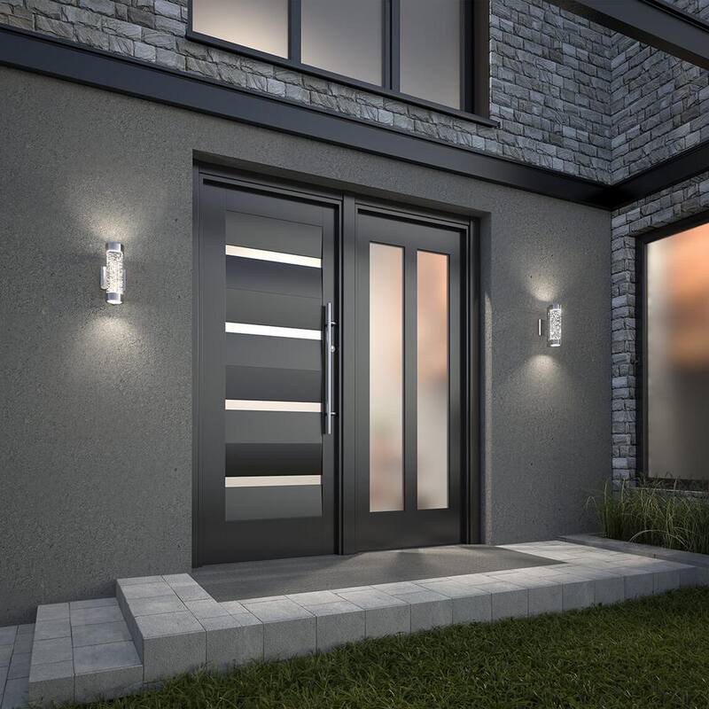 Lámpara de Pared de Acero Inoxidable con Cristal Burbujeante Integrado LED para Exteriores, para Garage y Porche, Estilo Moderno - AMP105-HDSS