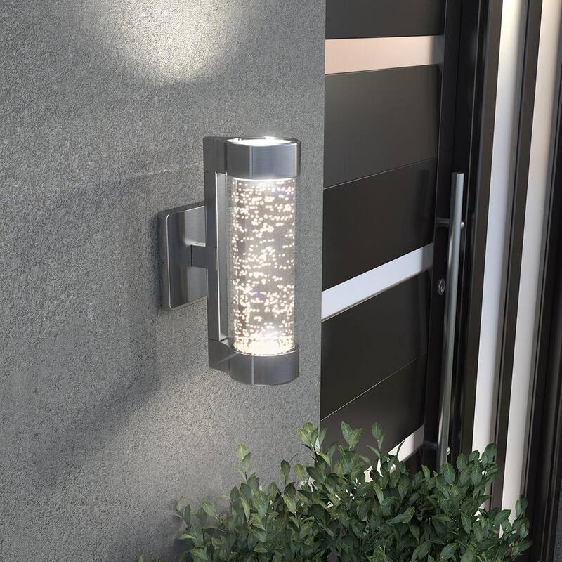 Lámpara de Pared de Acero Inoxidable con Cristal Burbujeante Integrado LED para Exteriores, para Garage y Porche, Estilo Moderno - AMP105-HDSS