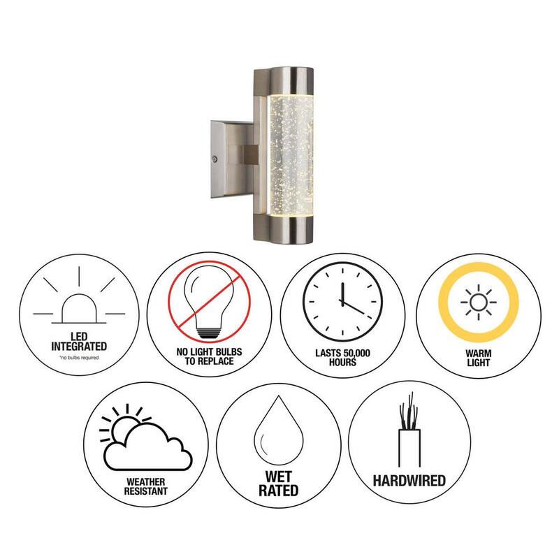 Lámpara de Pared de Acero Inoxidable con Cristal Burbujeante Integrado LED para Exteriores, para Garage y Porche, Estilo Moderno - AMP105-HDSS
