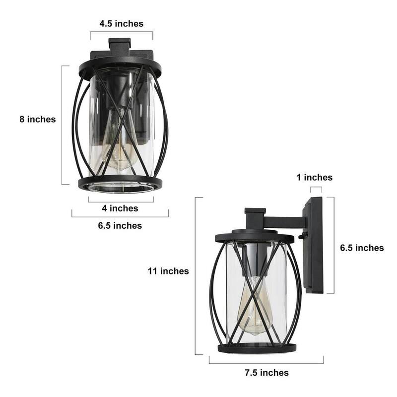 Luz de pared para porche al aire libre Uolfin Farmhouse 1 luz Linterna de pared para patio artesanal negro con pantalla de vidrio transparente (paquete de 2) - 62897ZJ22I3256D