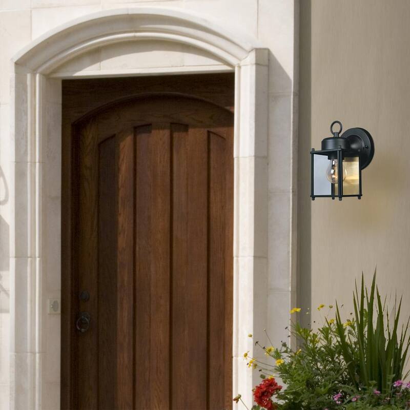 Lámpara de Porche para Exteriores Designers Fountain Preston de 8 pulgadas en negro con un solo foco de voltaje de línea y sin bombilla incluida - 1161-BK.