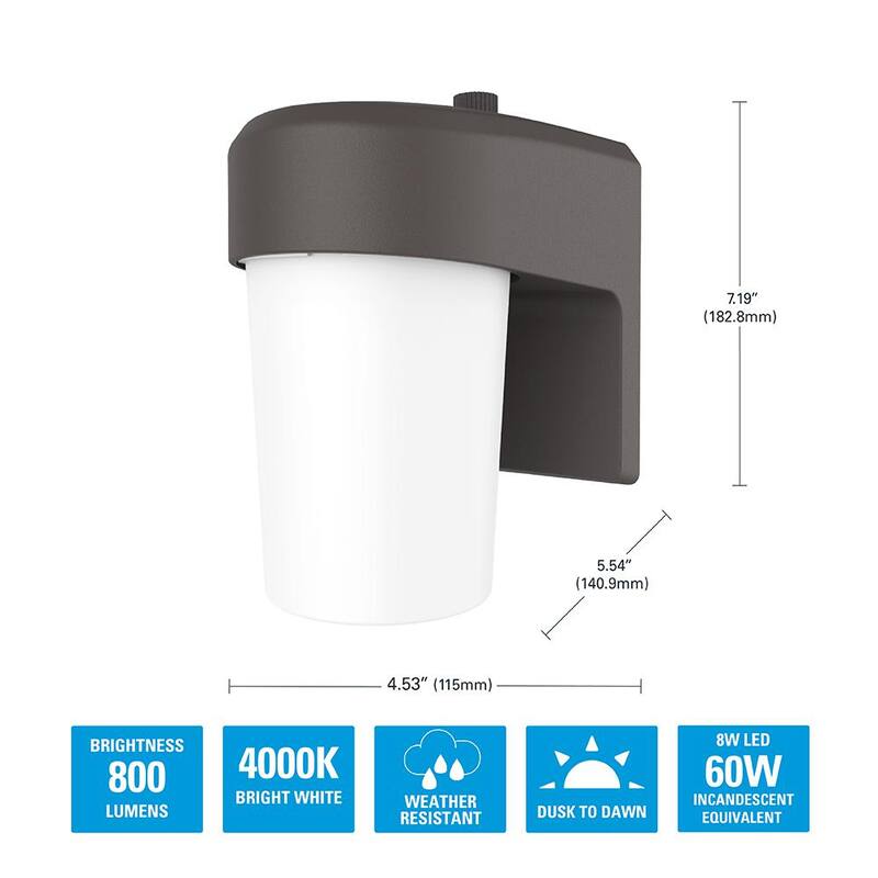Luminaria de Pared para Exteriores HALO FE con LED Color Bronce de 1 Luz con Sensor de Luz al Anochecer y Amarillo al Amanecer - FE08A40FDB
