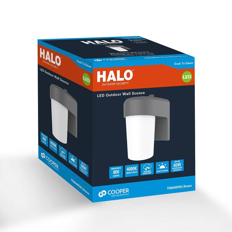 Luminaria de Pared para Exteriores HALO FE con LED Color Bronce de 1 Luz con Sensor de Luz al Anochecer y Amarillo al Amanecer - FE08A40FDB