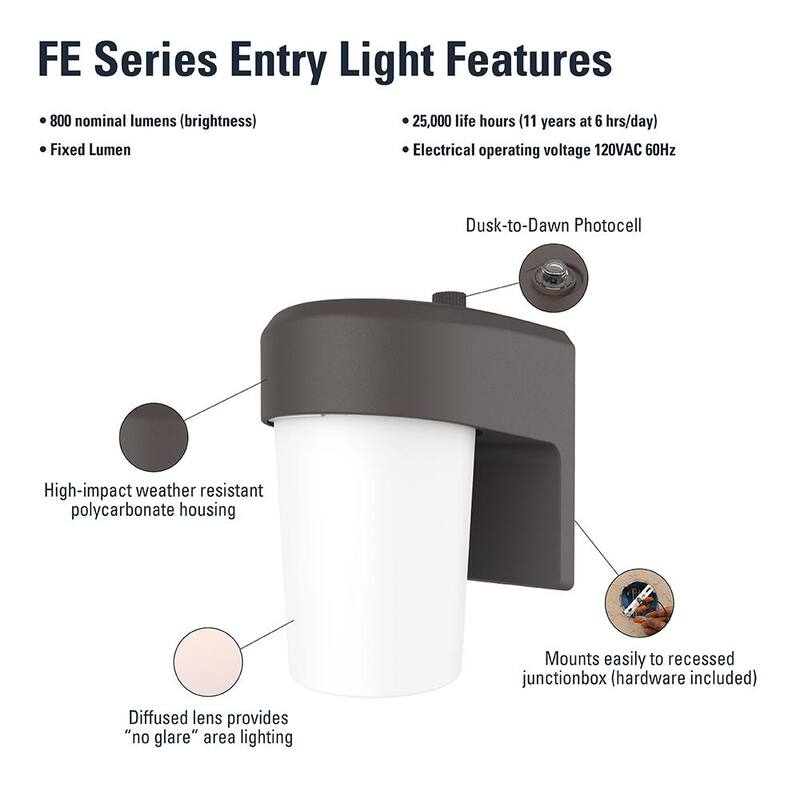 Luminaria de Pared para Exteriores HALO FE con LED Color Bronce de 1 Luz con Sensor de Luz al Anochecer y Amarillo al Amanecer - FE08A40FDB