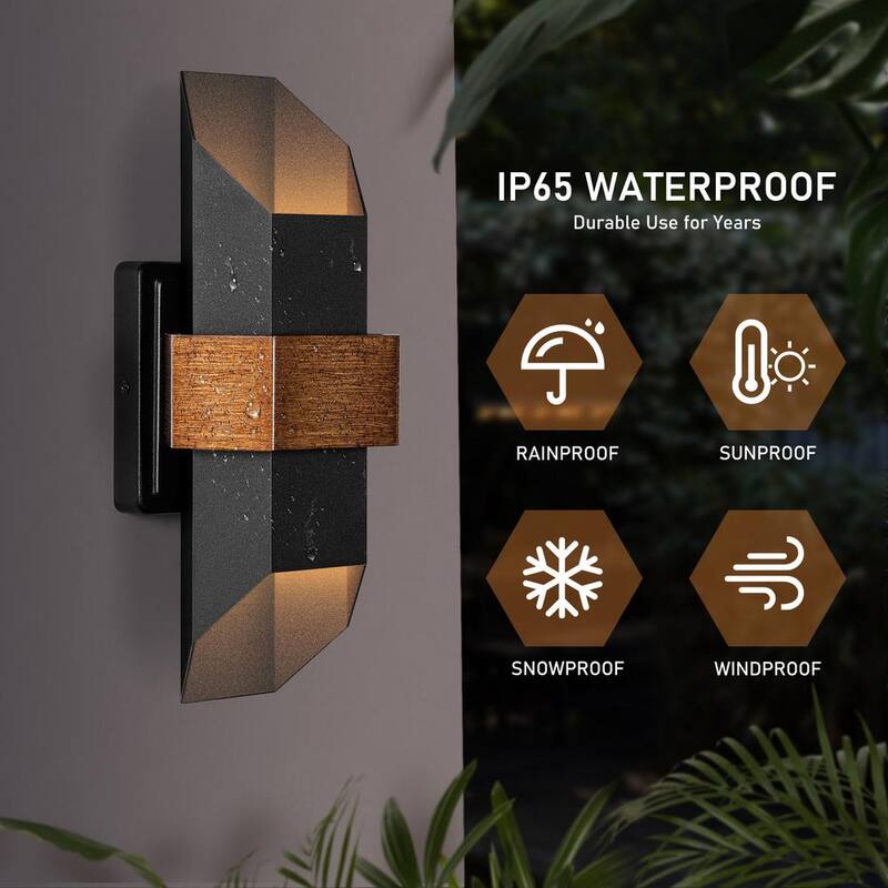 Lámpara de Pared Exterior Integrada LED Negro Hexagonal Arriba y Abajo LamQee 14.6 in. (Paquete de 2) - 06FTL0269ABK