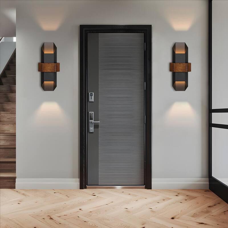 Lámpara de Pared Exterior Integrada LED Negro Hexagonal Arriba y Abajo LamQee 14.6 in. (Paquete de 2) - 06FTL0269ABK