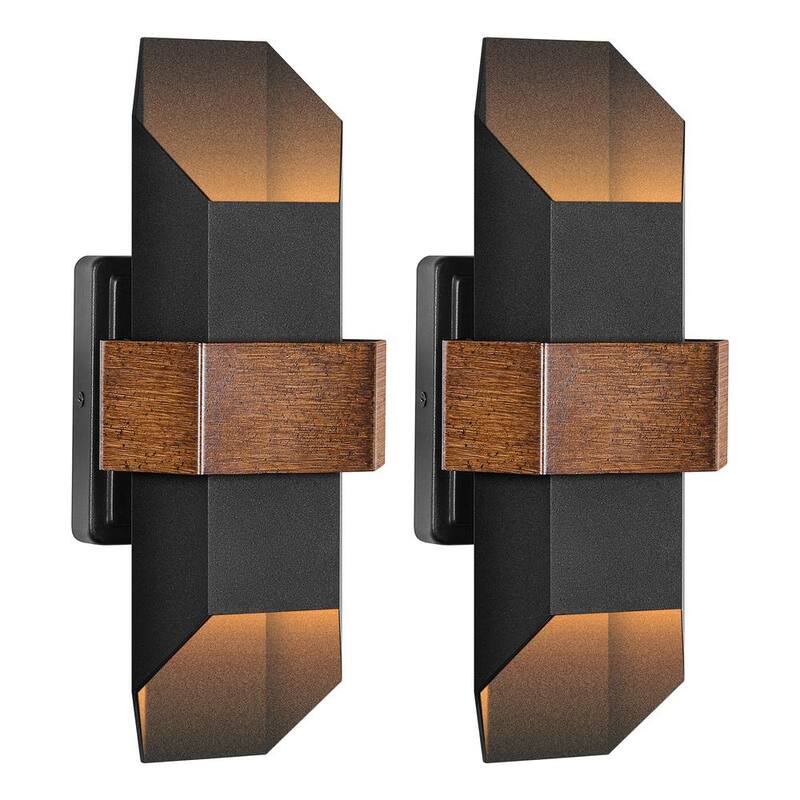 Lámpara de Pared Exterior Integrada LED Negro Hexagonal Arriba y Abajo LamQee 14.6 in. (Paquete de 2) - 06FTL0269ABK