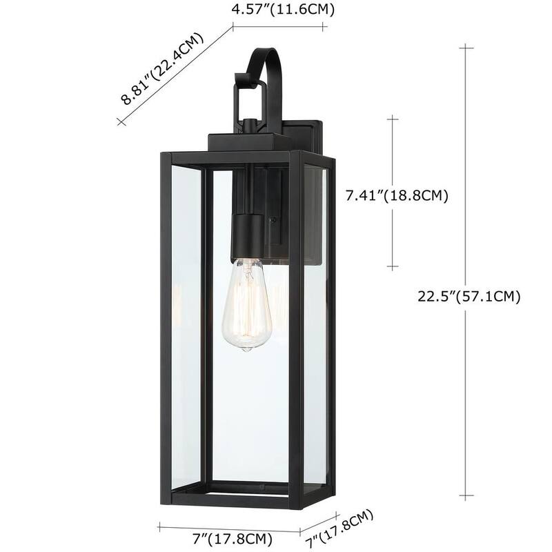 Lámpara de pared exterior con cableado duro de 22 pulgadas y 1 luz en negro mate sin marca, estilo moderno con cristal transparente (paquete de 4) - UTO-1215L-4PK