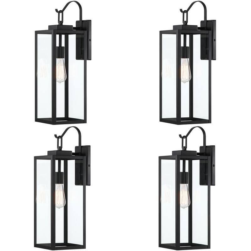 Lámpara de pared exterior con cableado duro de 22 pulgadas y 1 luz en negro mate sin marca, estilo moderno con cristal transparente (paquete de 4) - UTO-1215L-4PK