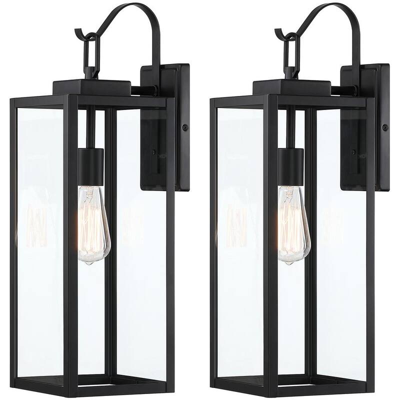Lámpara de pared exterior con cableado duro de 22 pulgadas y 1 luz en negro mate sin marca, estilo moderno con cristal transparente (paquete de 4) - UTO-1215L-4PK