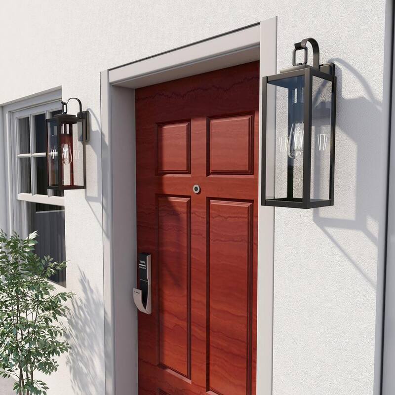 Lámpara de pared exterior con cableado duro de 22 pulgadas y 1 luz en negro mate sin marca, estilo moderno con cristal transparente (paquete de 4) - UTO-1215L-4PK