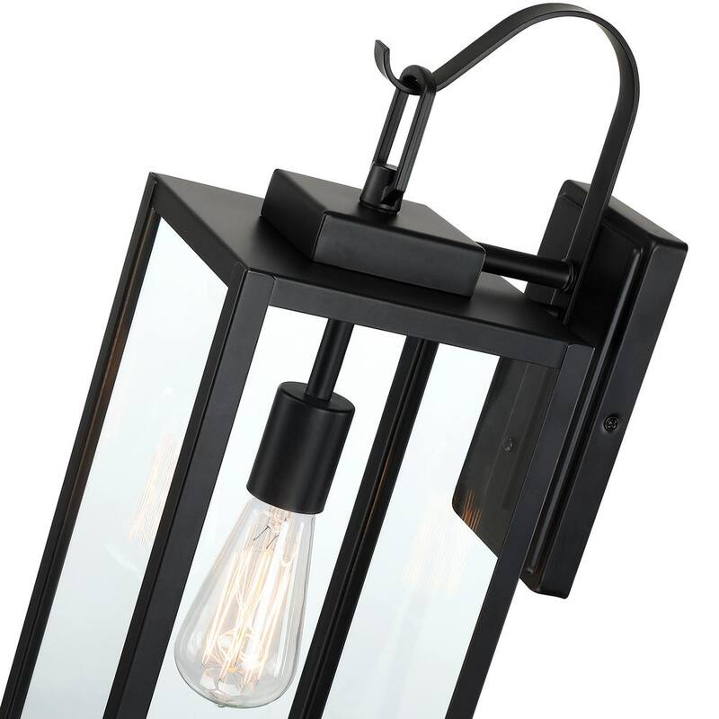 Lámpara de pared exterior con cableado duro de 22 pulgadas y 1 luz en negro mate sin marca, estilo moderno con cristal transparente (paquete de 4) - UTO-1215L-4PK