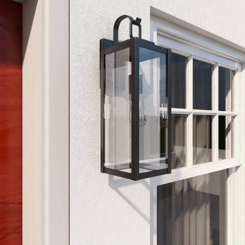 Lámpara de pared exterior con cableado duro de 22 pulgadas y 1 luz en negro mate sin marca, estilo moderno con cristal transparente (paquete de 4) - UTO-1215L-4PK