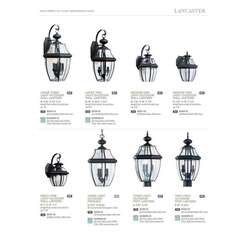 Lámpara de pared exterior tradicional negra de un solo foco Generation Lighting Lancaster - 8038-12