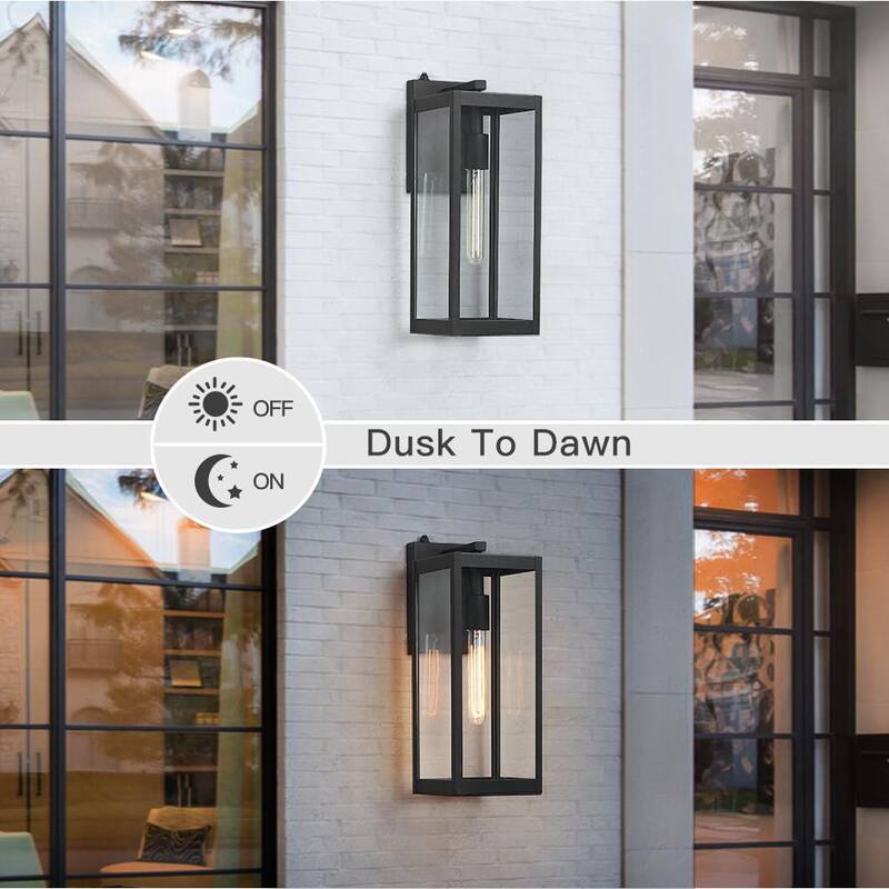 Verdadero fino Trevot 1-Luz 16.5 in. Linterna de pared exterior negra Luz de amanecer a anochecer - TD130003OT