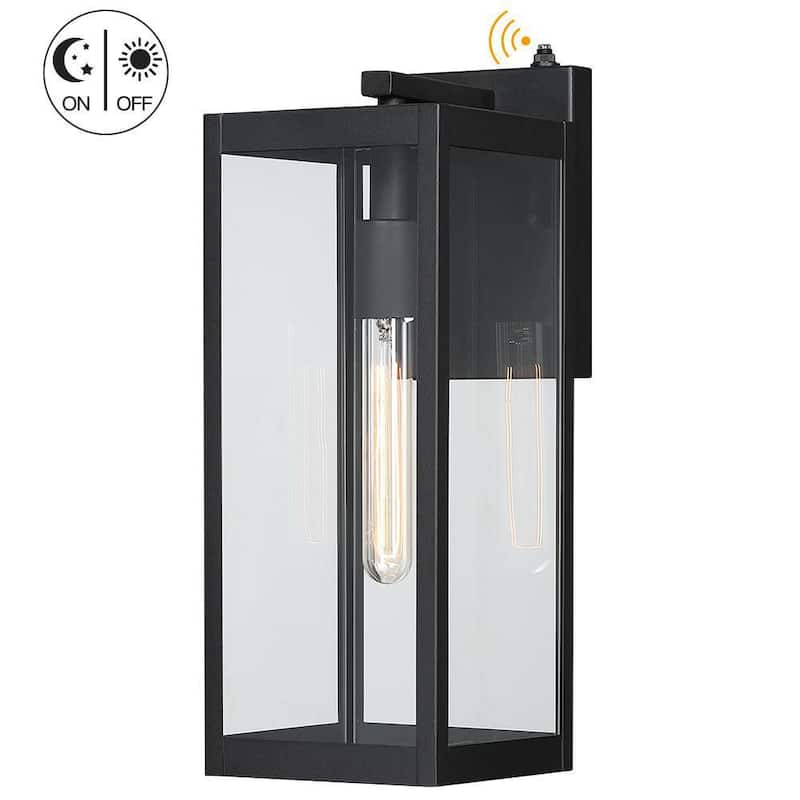 Verdadero fino Trevot 1-Luz 16.5 in. Linterna de pared exterior negra Luz de amanecer a anochecer - TD130003OT