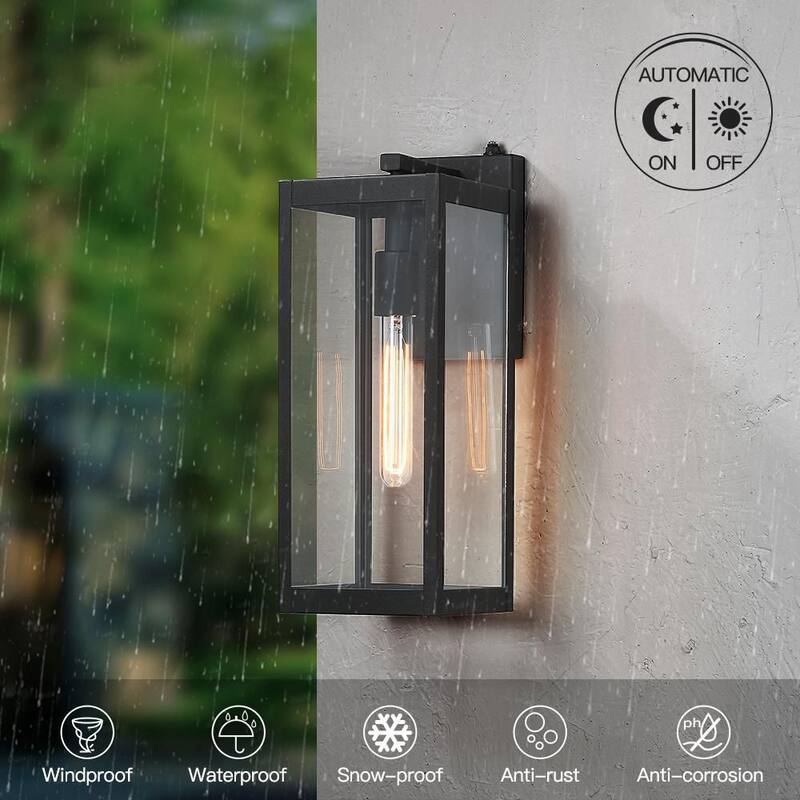 Verdadero fino Trevot 1-Luz 16.5 in. Linterna de pared exterior negra Luz de amanecer a anochecer - TD130003OT