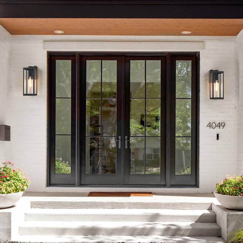 Verdadero fino Trevot 1-Luz 16.5 in. Linterna de pared exterior negra Luz de amanecer a anochecer - TD130003OT