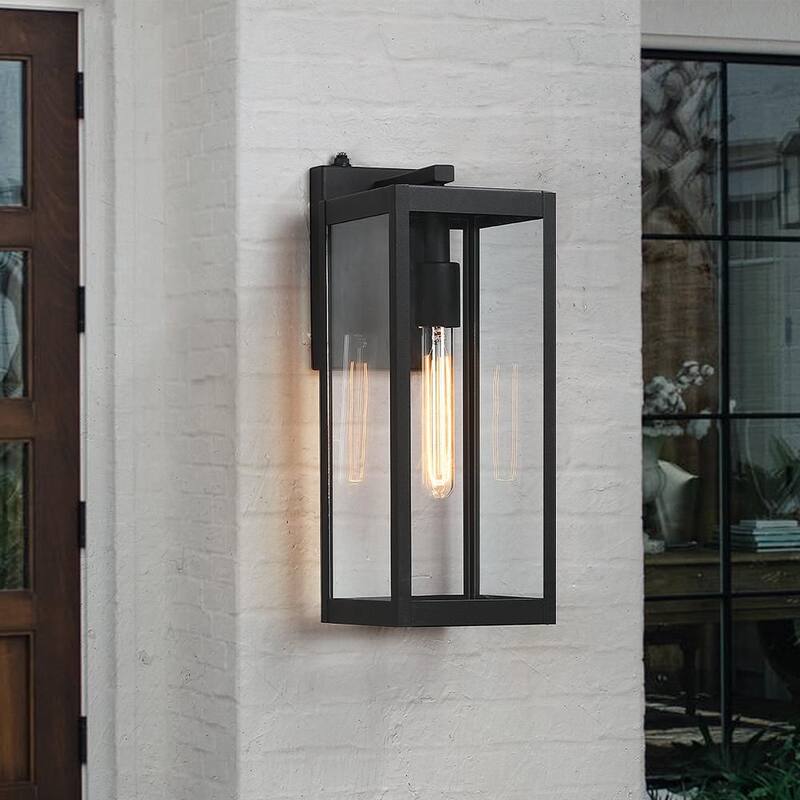 Verdadero fino Trevot 1-Luz 16.5 in. Linterna de pared exterior negra Luz de amanecer a anochecer - TD130003OT