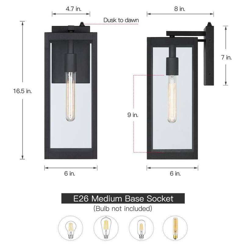 Verdadero fino Trevot 1-Luz 16.5 in. Linterna de pared exterior negra Luz de amanecer a anochecer - TD130003OT