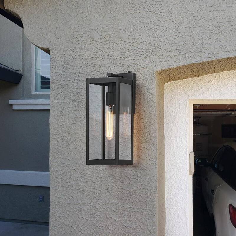 Verdadero fino Trevot 1-Luz 16.5 in. Linterna de pared exterior negra Luz de amanecer a anochecer - TD130003OT
