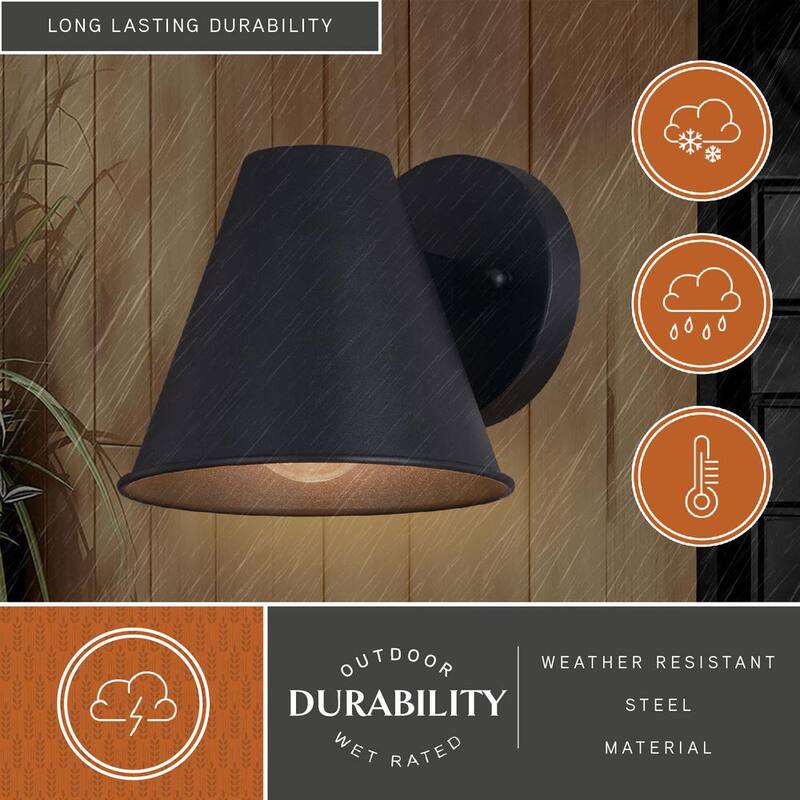 VAXCEL Smith Linterna de Pared para Exterior de Metal Negro Texturizado con Cono y 1 Luz - T0638