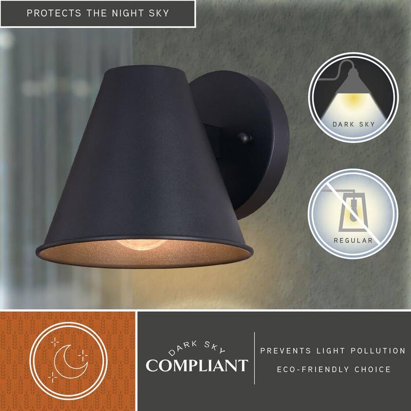 VAXCEL Smith Linterna de Pared para Exterior de Metal Negro Texturizado con Cono y 1 Luz - T0638