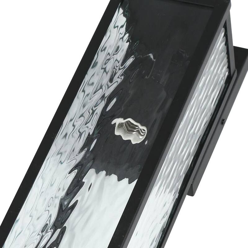 Linterna de pared exterior moderna negra LNC de 1 luz, rectangular de 16.5 pulgadas de alto, aplique de pared exterior para puerta principal con pantalla de vidrio texturizado - UFIFZMHD15047A8.