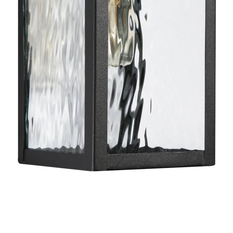 Linterna de pared exterior moderna negra LNC de 1 luz, rectangular de 16.5 pulgadas de alto, aplique de pared exterior para puerta principal con pantalla de vidrio texturizado - UFIFZMHD15047A8.