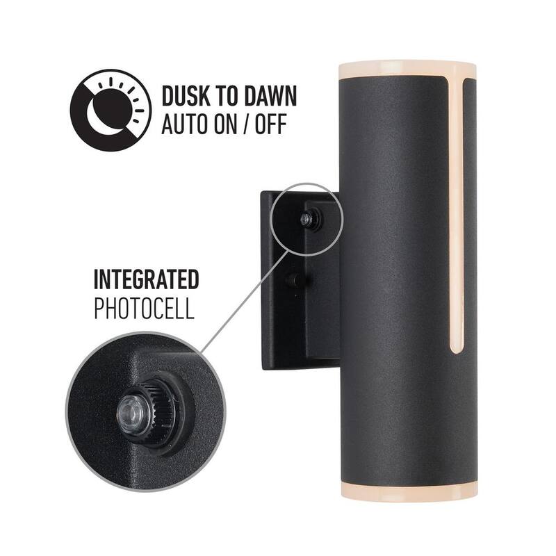 Lámpara Artika Linea Black Modern Dusk to Dawn con LED integrado para exteriores, instalación fija en garaje y porche en forma de cilindro - OUT-LIN.