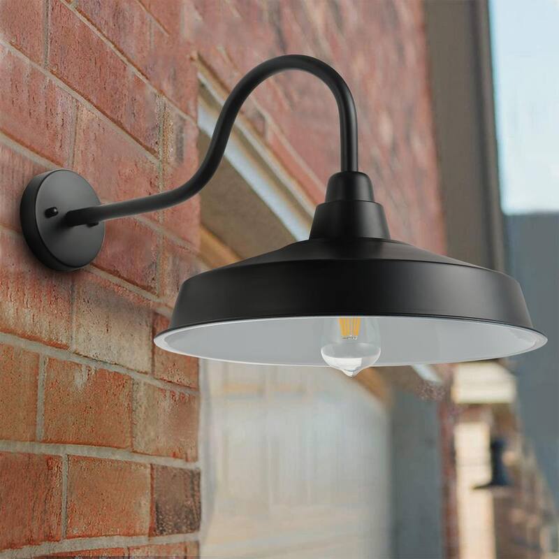 Luz de Granero de Cuello de Ganso con Accesorio de Luz Industrial de Pared de 1 Luz de 16 pulgadas de Moderno aiwen en Negro para Exterior/Interior con Cableado Duro - JE-W6519B