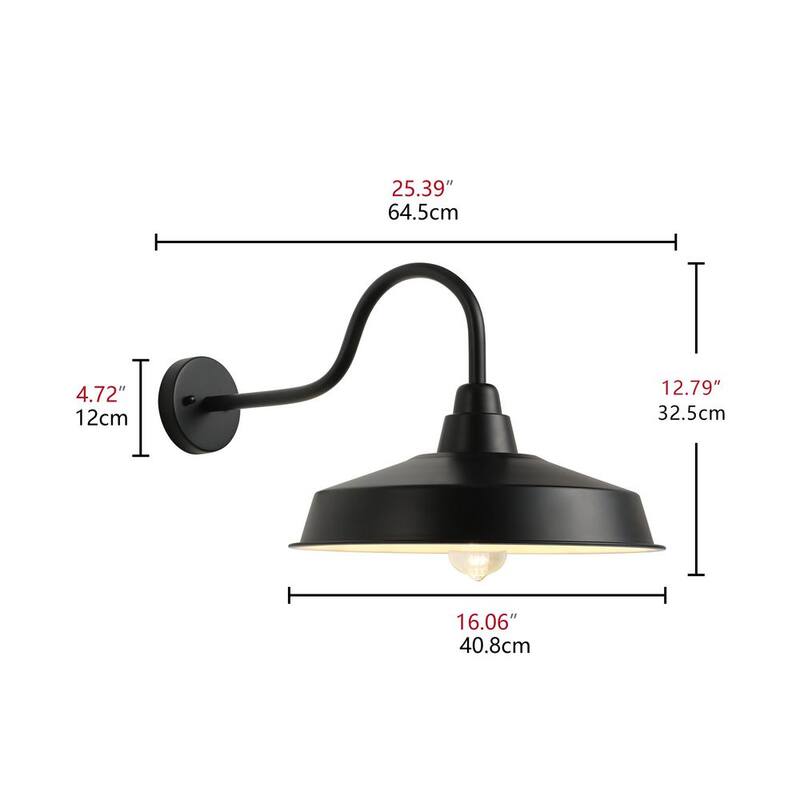 Luz de Granero de Cuello de Ganso con Accesorio de Luz Industrial de Pared de 1 Luz de 16 pulgadas de Moderno aiwen en Negro para Exterior/Interior con Cableado Duro - JE-W6519B