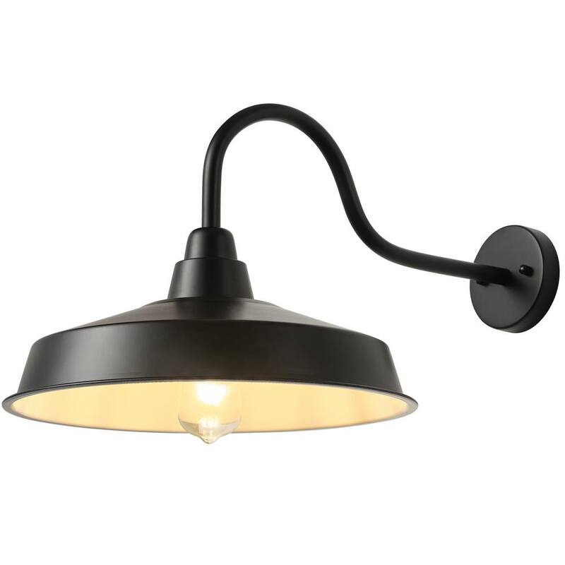Luz de Granero de Cuello de Ganso con Accesorio de Luz Industrial de Pared de 1 Luz de 16 pulgadas de Moderno aiwen en Negro para Exterior/Interior con Cableado Duro - JE-W6519B