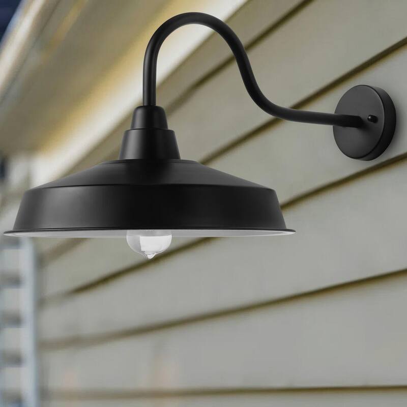 Luz de Granero de Cuello de Ganso con Accesorio de Luz Industrial de Pared de 1 Luz de 16 pulgadas de Moderno aiwen en Negro para Exterior/Interior con Cableado Duro - JE-W6519B